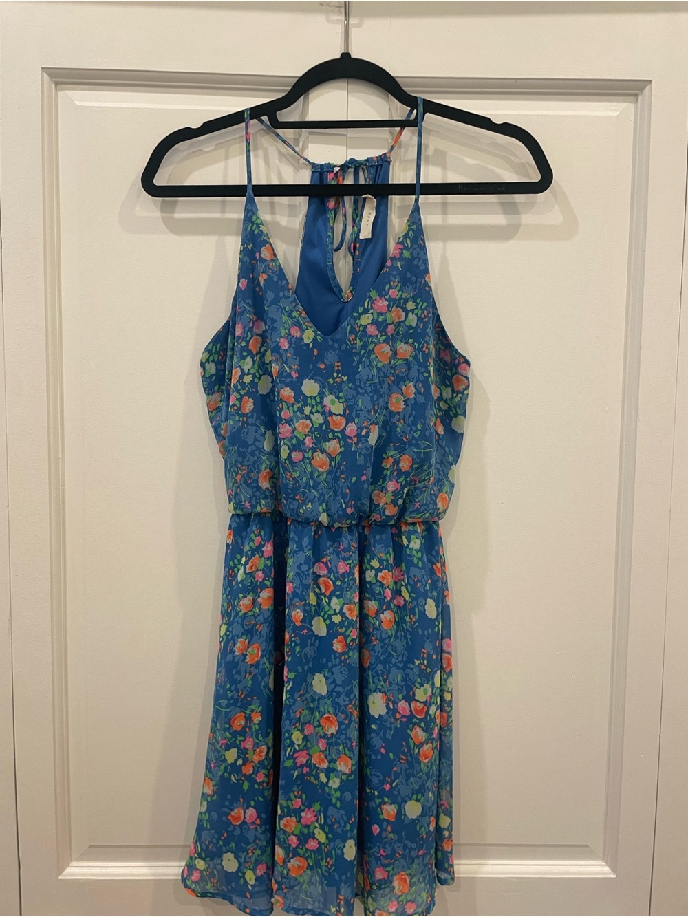 Lush Blue Floral Midi Dress with Spaghetti Straps